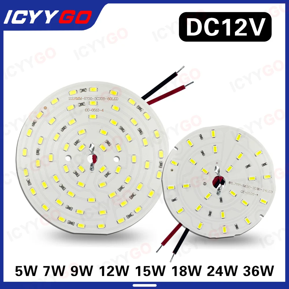 DC12V 3W 5W 7W 9W 12W 15W 18W 24W 30W 45W SMD5730 LED Bulb Light Source, PCB Aluminum Substrate, DIY Downlight 90MM 130MM