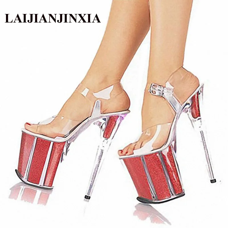 

LAIJIANJINXIA New 20CM/8inches PVC Upper Model Sexy Exotic High Heel Platform Party Women Sandals Pole Dance Shoes E013