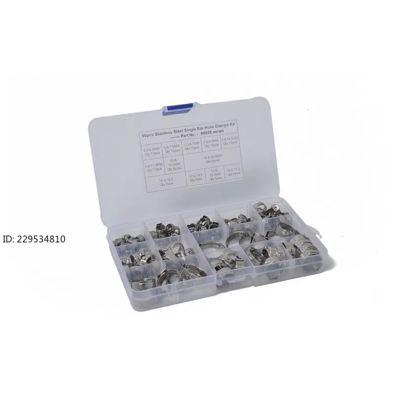 Combination 90PCS set stepless clamp, stainless steel 304 single ear clamping clamp 90 pcs 12 kinds of specifications
