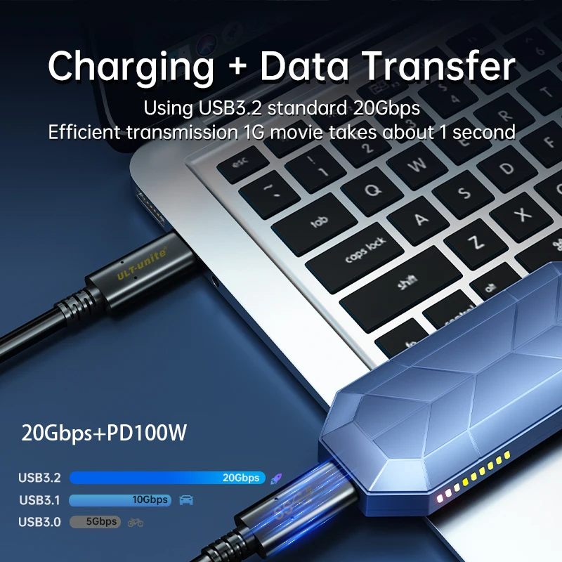USB 3.2 Gen 2 Type C to C Cable 20Gbps Type-C Cord 4K UHD PD100W Fast Charging Data Wire for MacBook Pro iPhone 15 Galaxy S20
