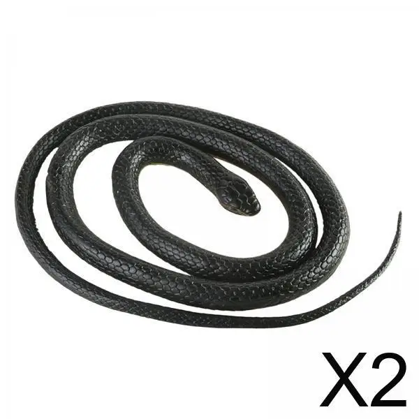 2x Black 120cm Lifelike Rubber Snake Toys Garden Props Decoration Pool Party