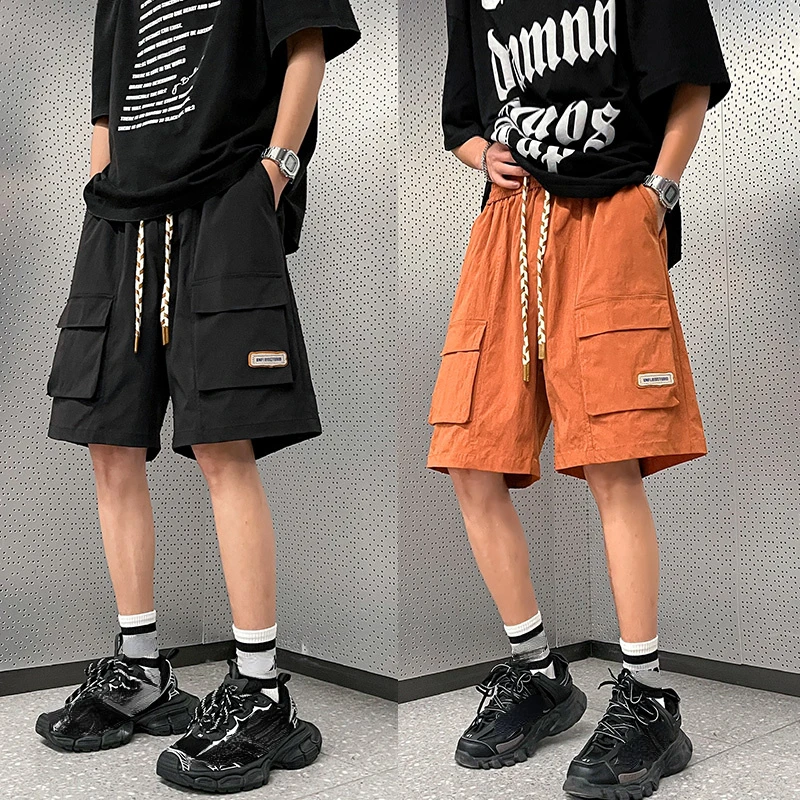 

Hip Hop Men's Shorts Summer Breeches Casual Man Pocket 2023 New Brand Clothing Beach Male Drawstring Shorts Cargo Shorts Men