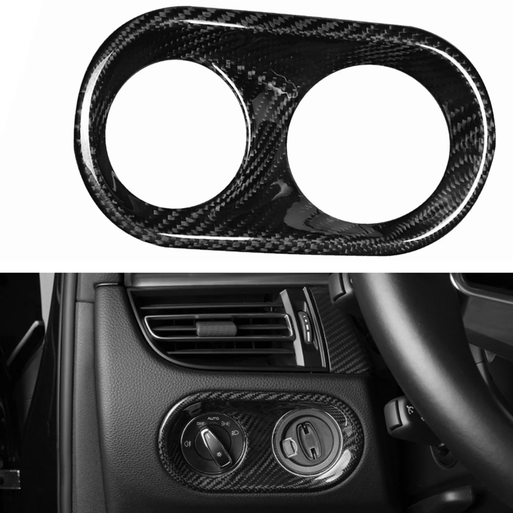 

For Porsche Macan 2014-2020 Headlight Switch Button Cover Trim Real Carbon Fiber Front Head Light Lamp Key Frame Sticker Strip