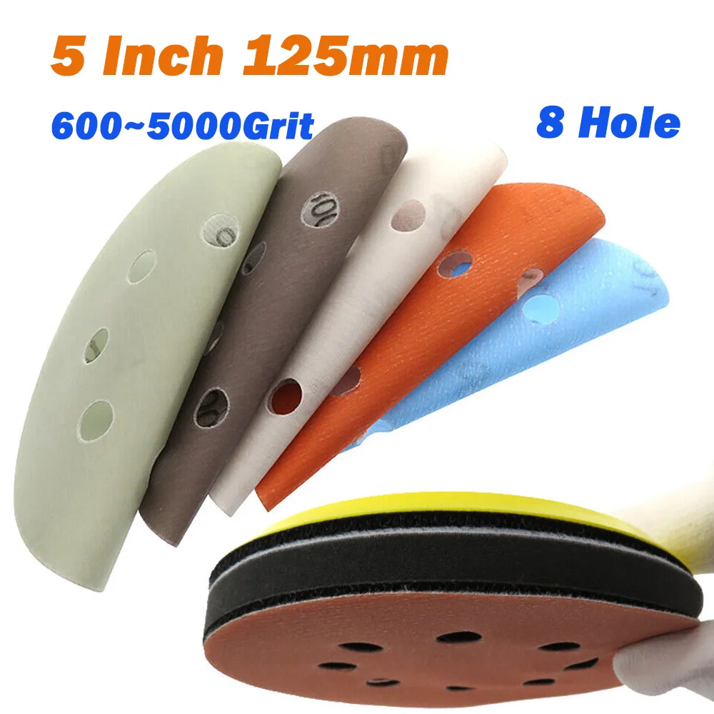 

FV Soft Film Sandpaper 5 Inch 125mm 8 Hole 600~5000 Grit Wet and Dry Sanding Discs Soft Waterproof Sandpaper