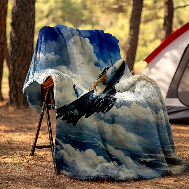 Cool Military Combat Jet Aircraft Soaring Through Cloudy Sky Pattern Flannel Fleece Blanket Warm Plush Bed Throw for Living Room