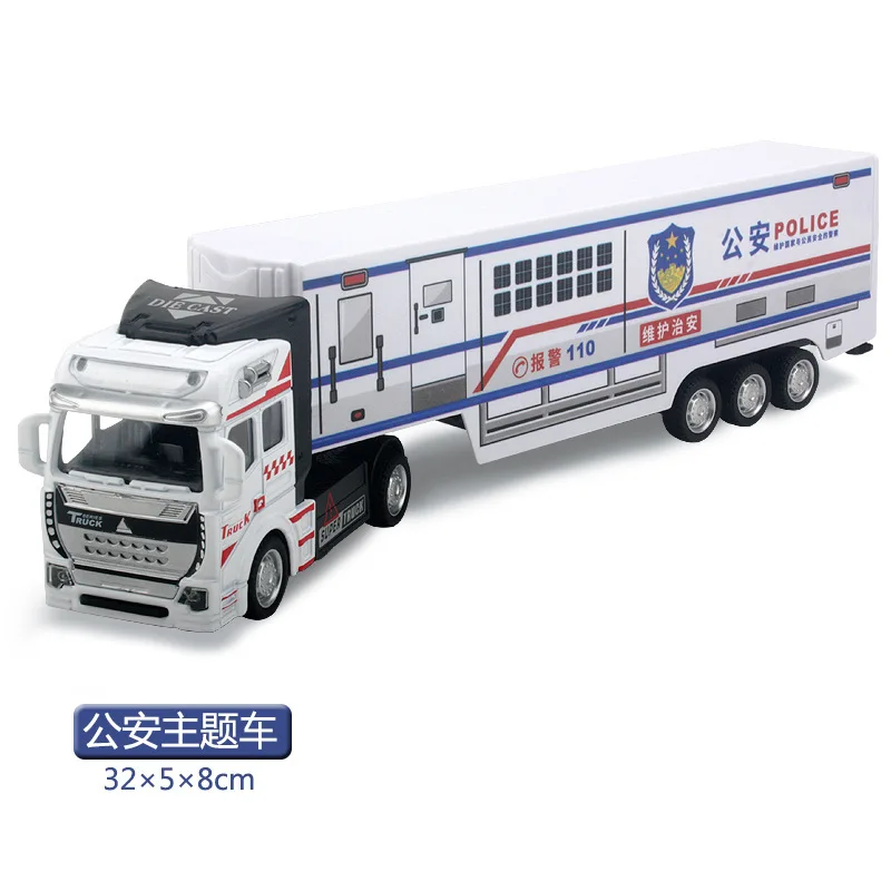 Diecast liga caminhão modelo brinquedo para crianças, puxar para trás recipiente, segurança pública, resgate de incêndio, veículo de transporte, 1:36, B53, 1pc