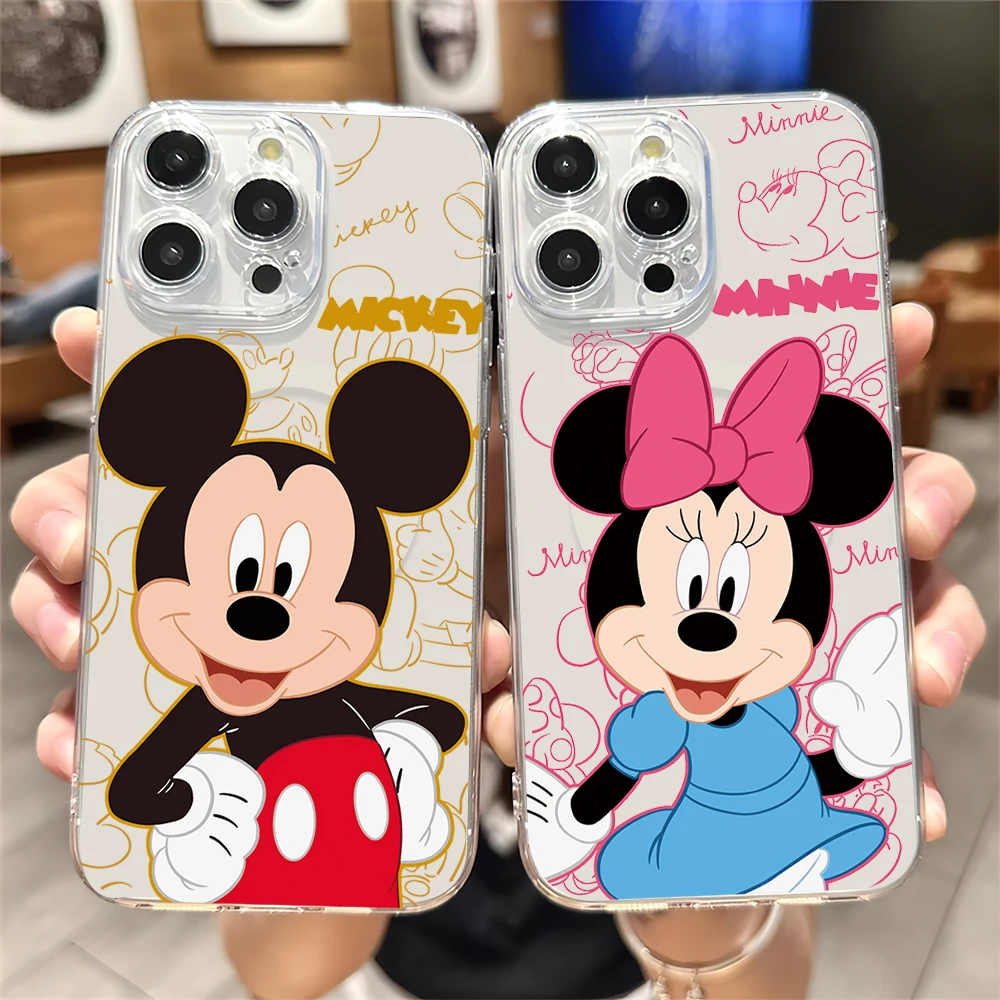 MINISO M-Mickey M-Minnie Phone Case for iPhone Plus 11 13 12 14 15 16 Pro Max Transparent Shell Magsafe Magnetic Wireless Cover