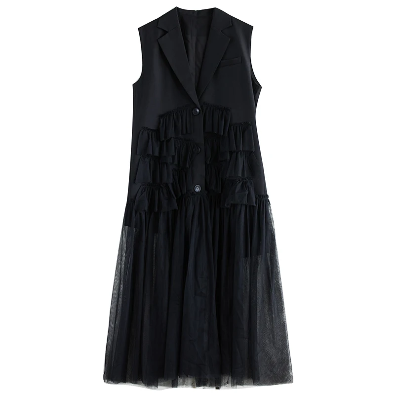 Robes sans manches en maille Patchwork pour femmes, noir, Vintage, ample, dĂ©contractĂ©e, longue, Ă©lĂ©gante, vĂȘtements Ă la mode, nouveau printemps automne 2025