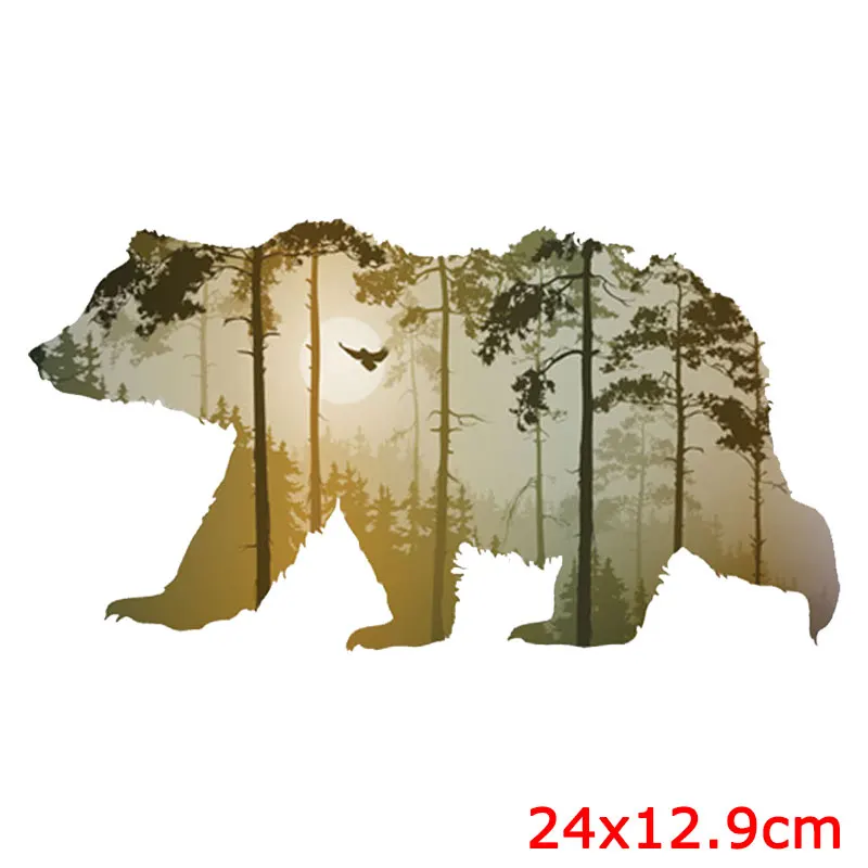 Prajna Landscape Bear Giraffe Iron On Patches For DIY Animal Heat Transfer Clothes T-Shirt Thermal Stickers Decoration Printing