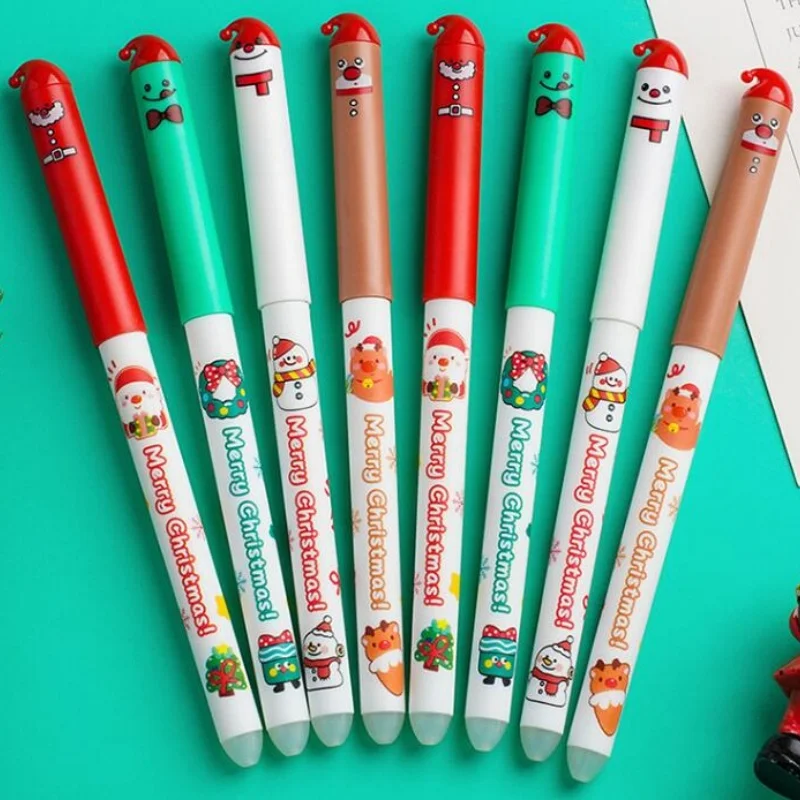 

48pcs/lot Cartoon Christmas Santa Claus Snowman Elk Erasable Gel Pen Cute 0.5mm Blue/Black Ink Signature Pens School Supplies