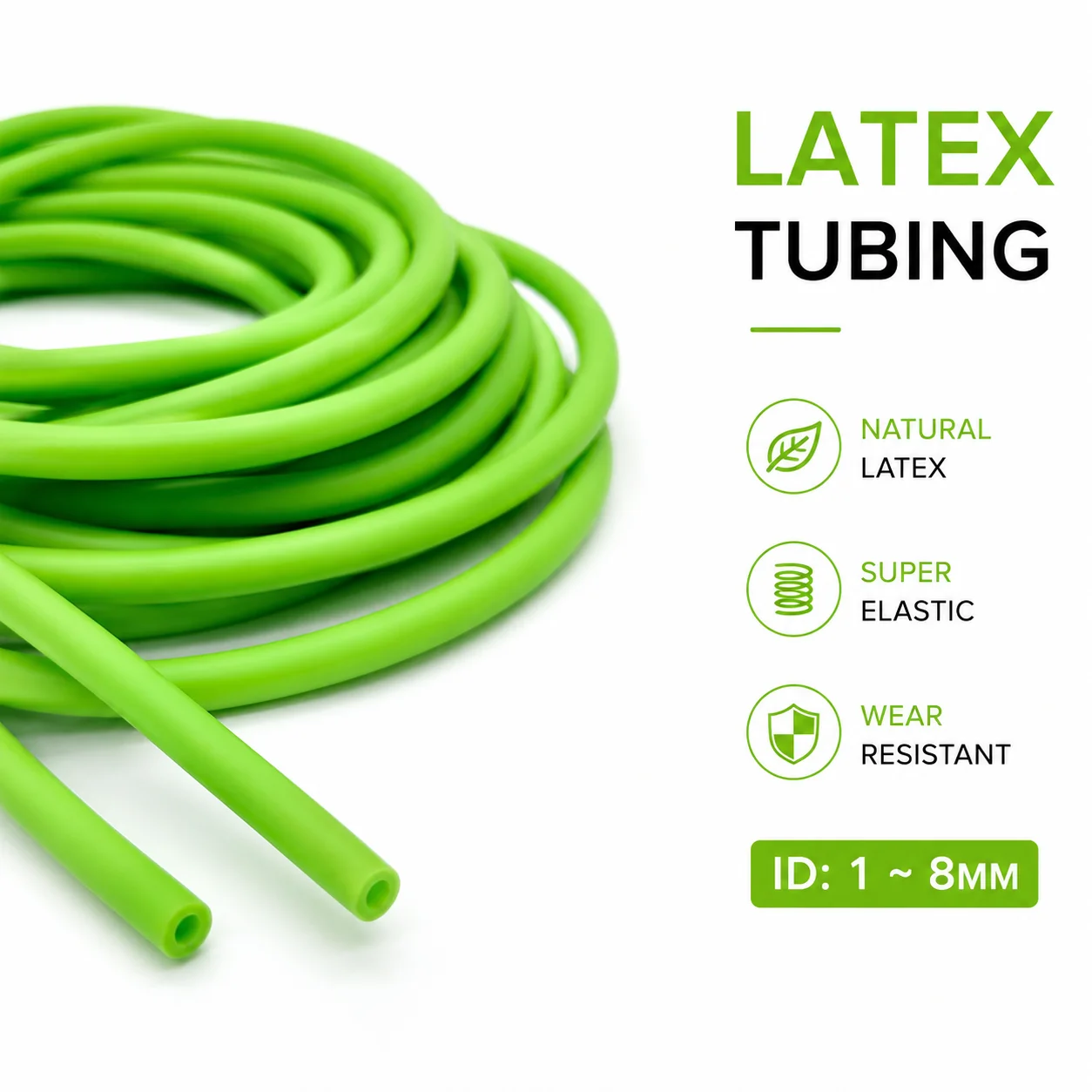 5M/2M Bright Green High Elasticity Resilient Rubber Hose  ID 1-8mm Non toxic/odorless/small equipment water supply rubber pipe