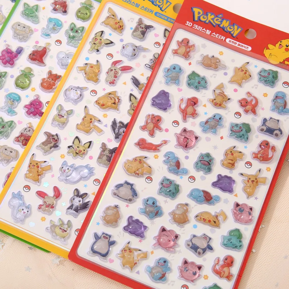 Kawaii Pokemon Pikachu Stickers 3D Transparent Jelly Crystal Cartoon Anime Cute Decals for DIY Notebook Phone DIY Sticker Toy