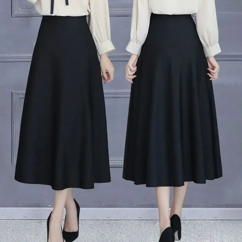 

New Trend Half Length Skirt High Waist Solid Color Loose Simplicity Vintage A-line Skirt Casual Fashion Women Clothing Spring