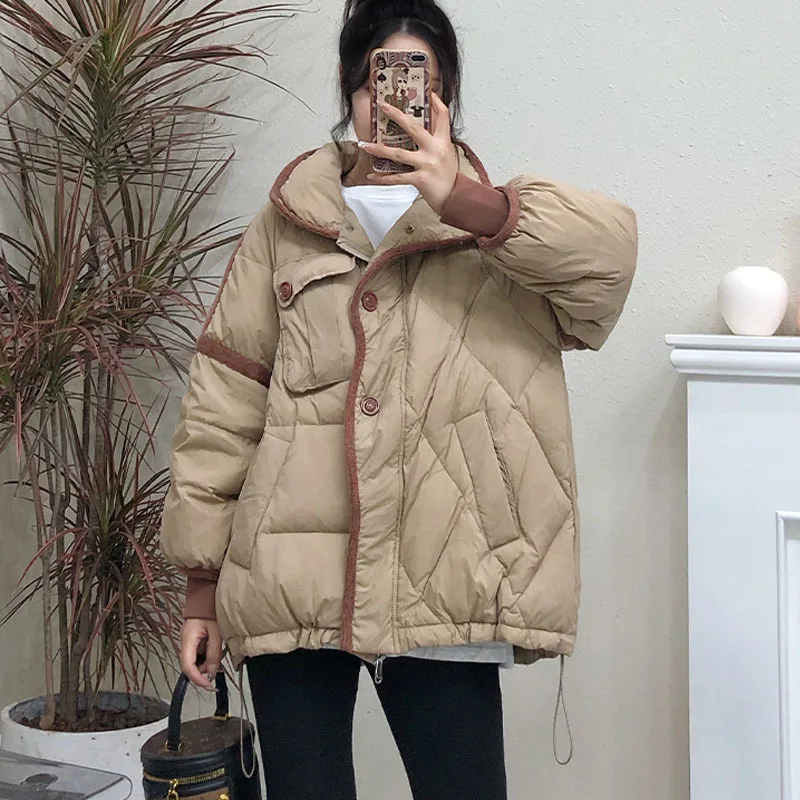 2023 New Women Cotton Padded Casual Jacket Female Warm Parkas Loose Thick Outwear Korean Fashion Short Coat