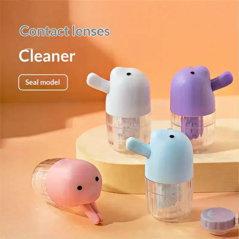1 Set Portable Travel Washer & Storage Box 2-in-1 Manual Rotation Contact Lens Cleaner Case Lens Cleaning Kit