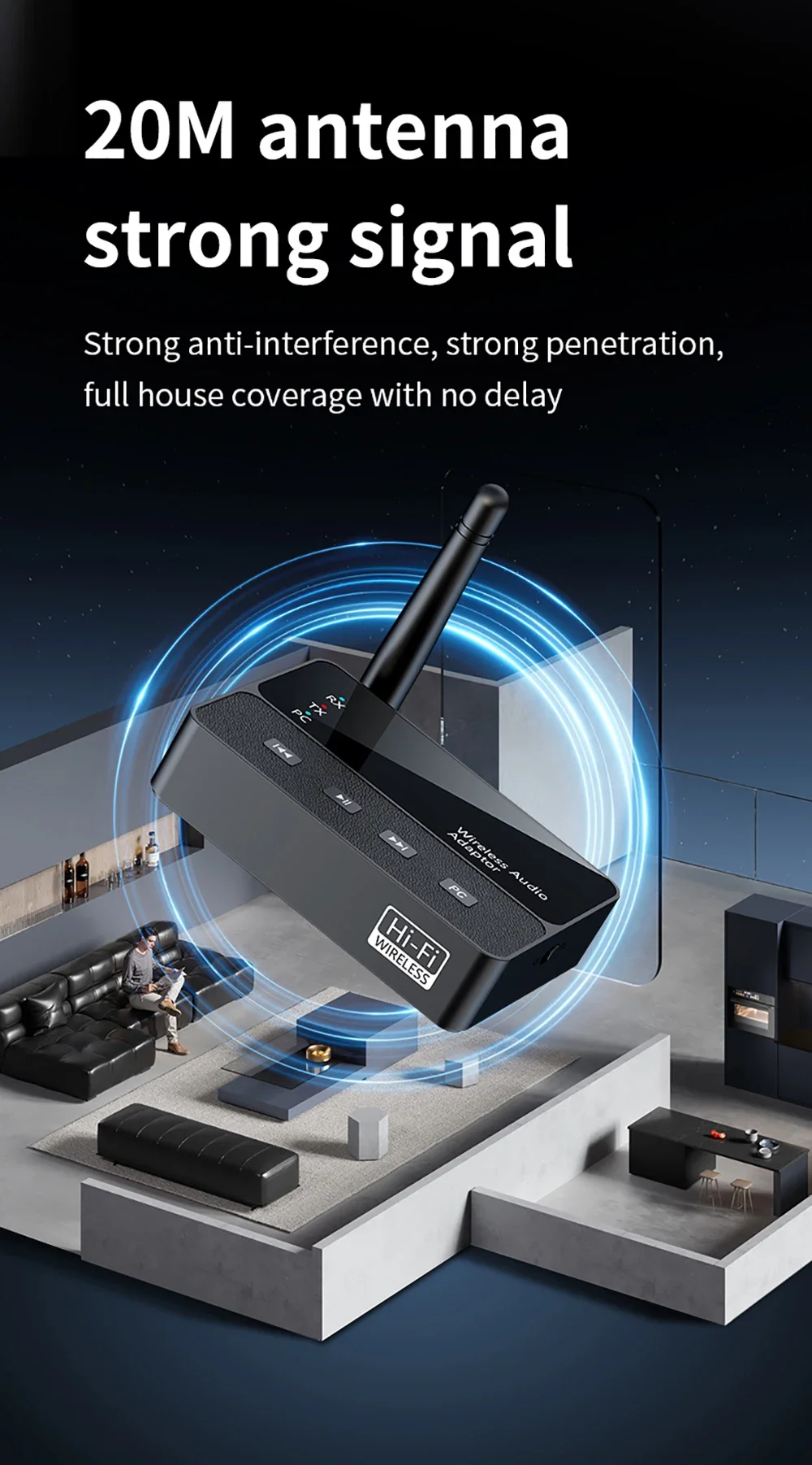 Kebidumei Drahtloser Audio-Adapter, Bluetooth 6.0-Empfänger, Sender, HiFi, verlustfreier Klang, Stereo-Musik, 3,5 mm AUX-RCA-Buchse für PC-TV – Detail 13