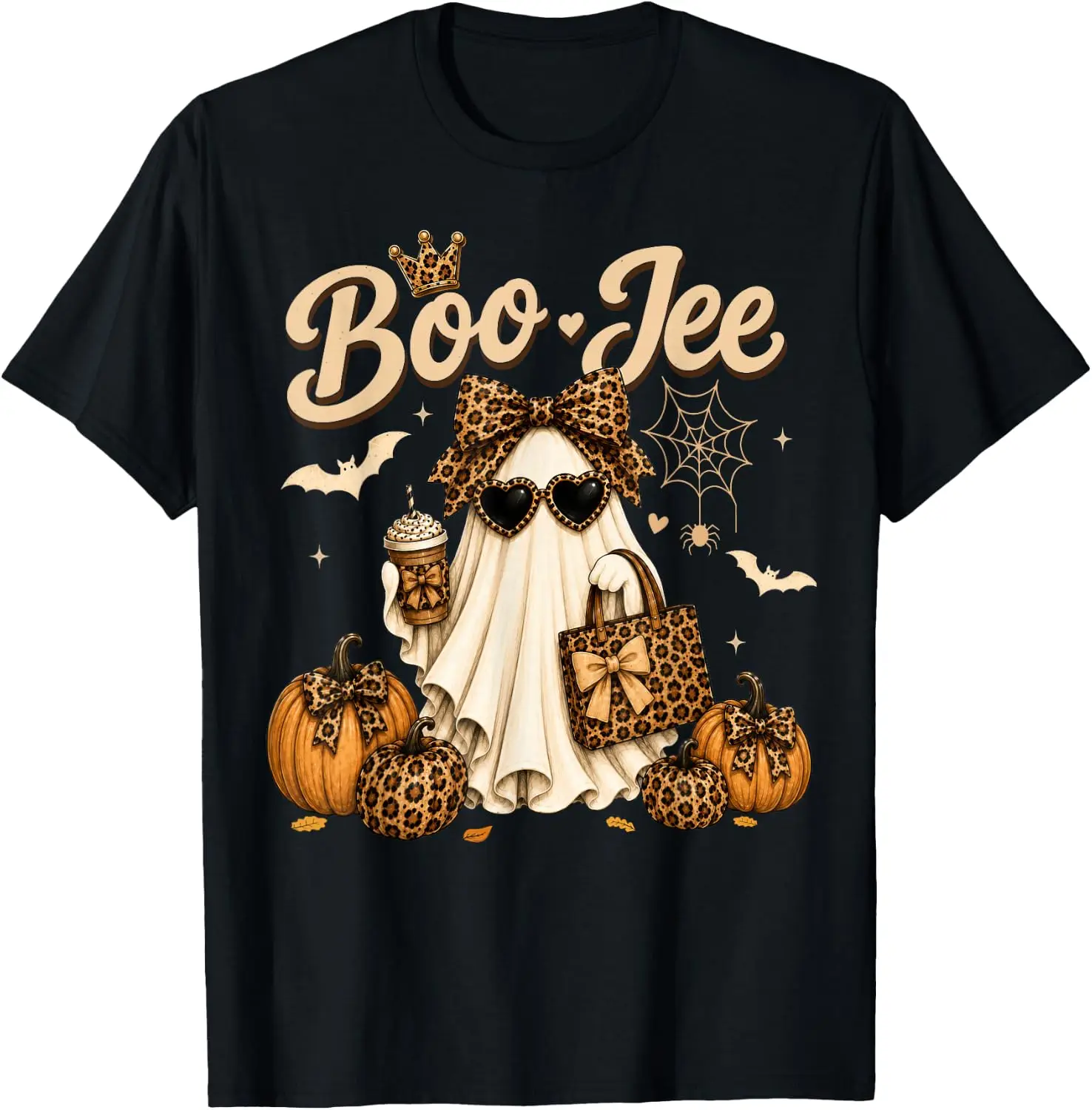Leopard Ghost Coffee Halloween Costumes Boo JEE Women Girls T-Shirt