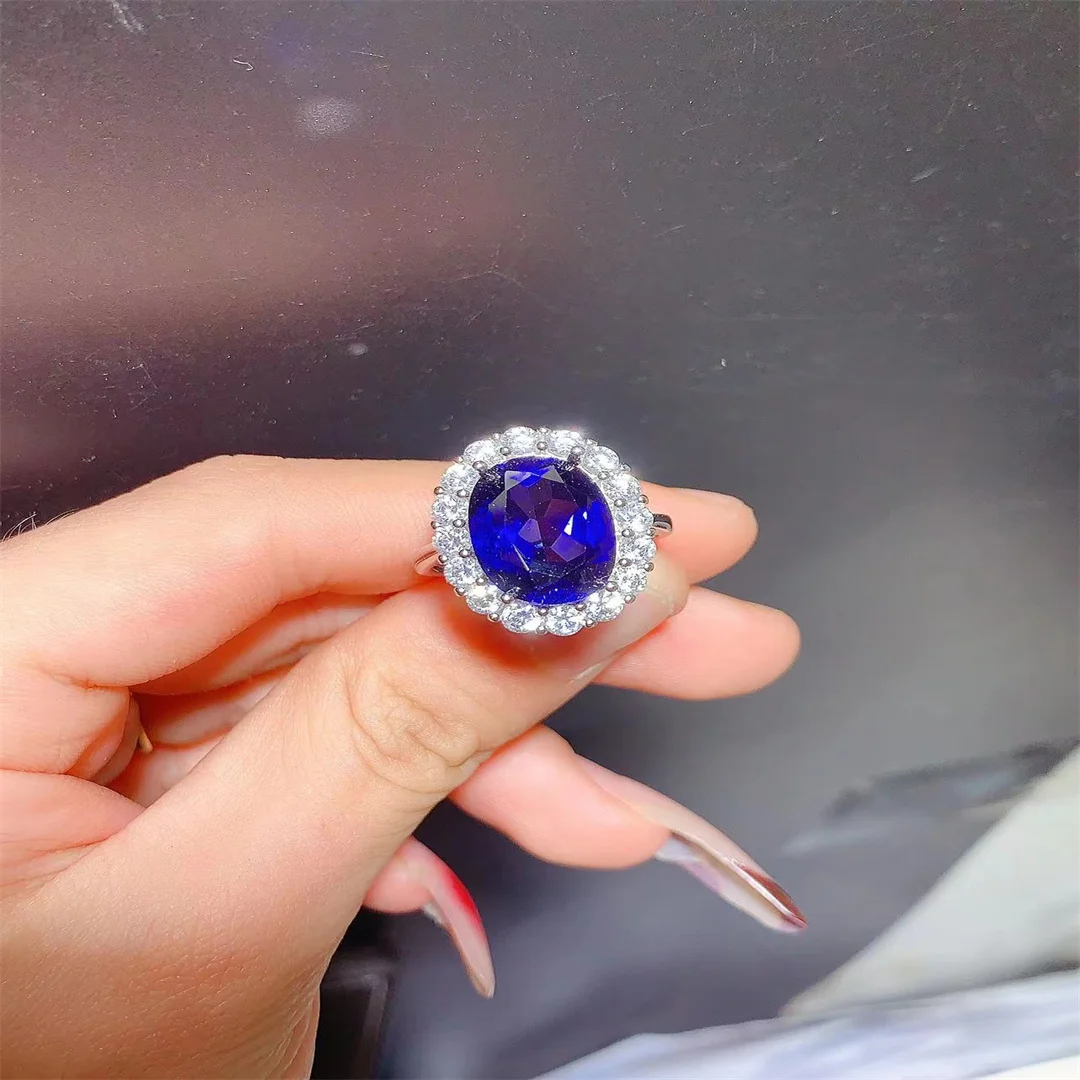 Fine Jewelry 925 Sterling Silver Inlaid Natural Sapphire Gemstone Ring Female Popular Support Detection Trendy