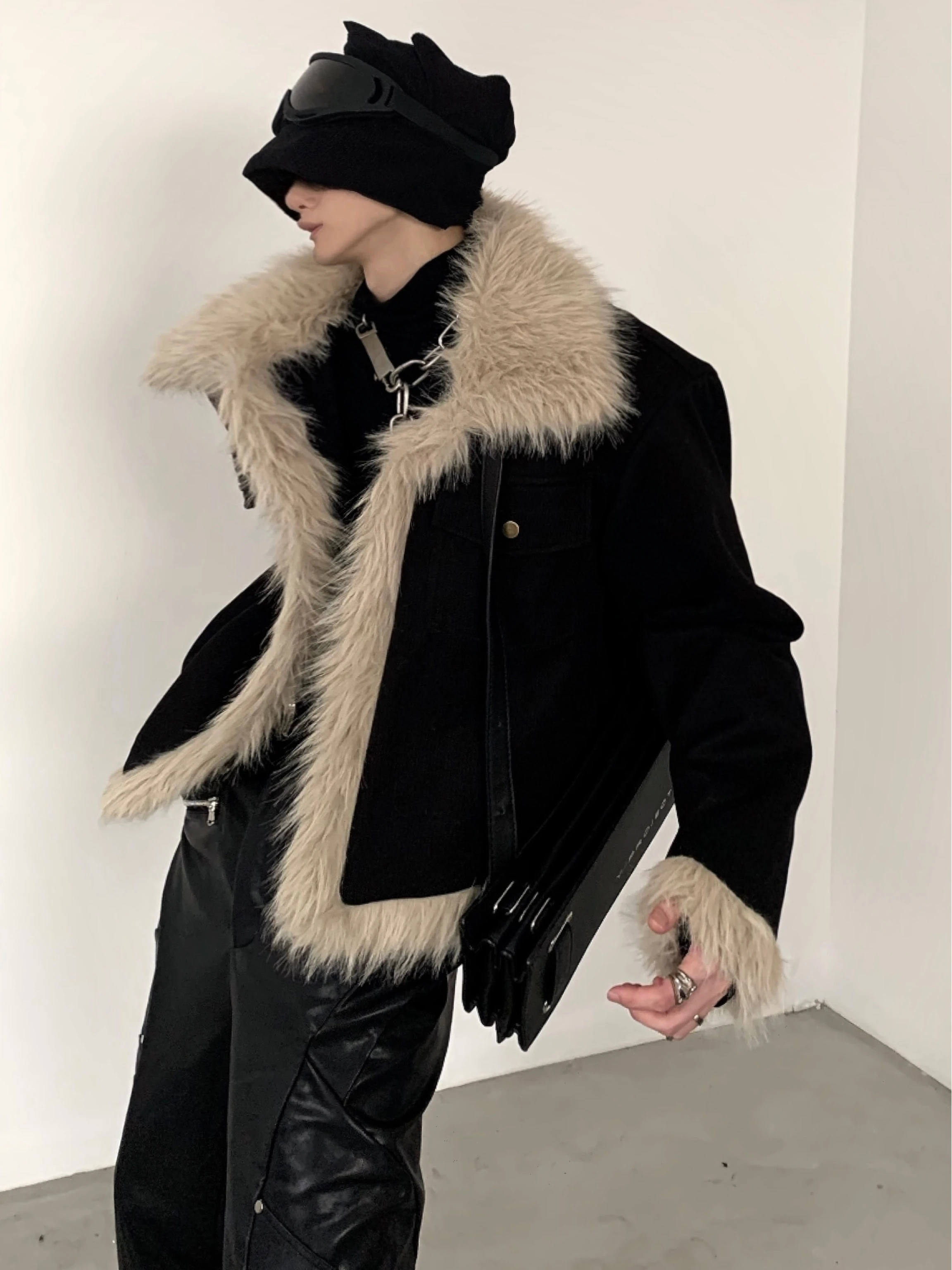 Autumn Mountain Wind Thickened Men's Jacket Small Fragrance Style Coat Cotton Clothing with Large Fur Collar Youth Casual Wear