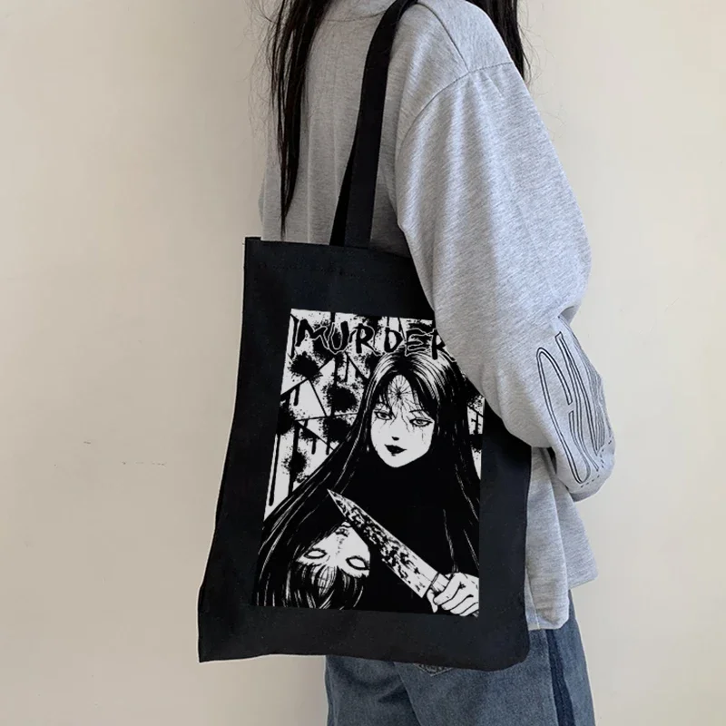 Japanese Anime Tomie Female Bag Harajuku Gothic Canvas Bag Horror Cartoon Large Capacity Shopper Bag Casual Fashion Shoulder Bag