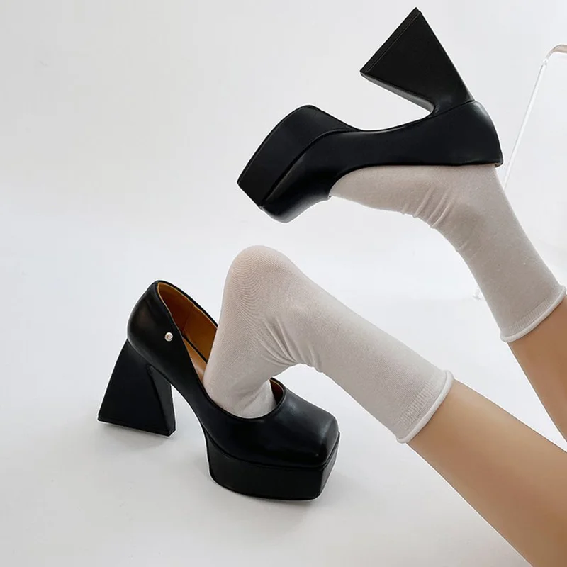 Spring New Women Mary Jane Pumps Ladies Platform Chunky High Heel Black Shoes Female Retro Elegant Dress Shoes Mujer Zapatos