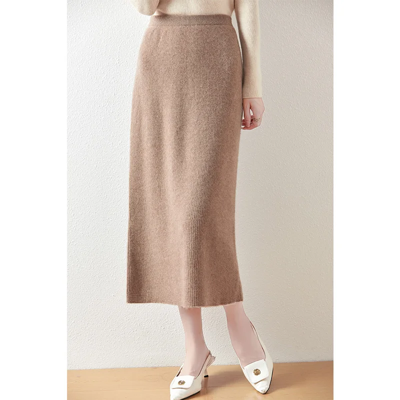 

Soft Warm Formal Dress Ladies 100% Pure Australian Wool Knitting Women Skirt 5Colors Mid-Calf Free Ship