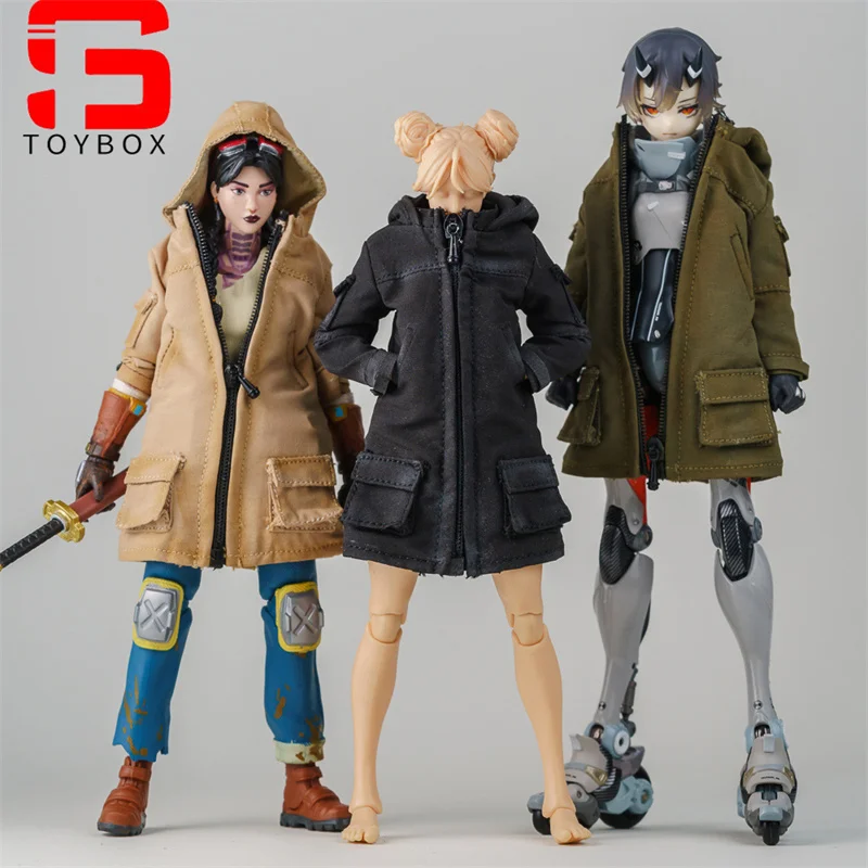 재고 있음 1/12 스케일 여성 지퍼 긴 후드 윈드 브레이커 의류 모델 맞는 6 ''Romankey Soldier 액션 피규어 바디 인형