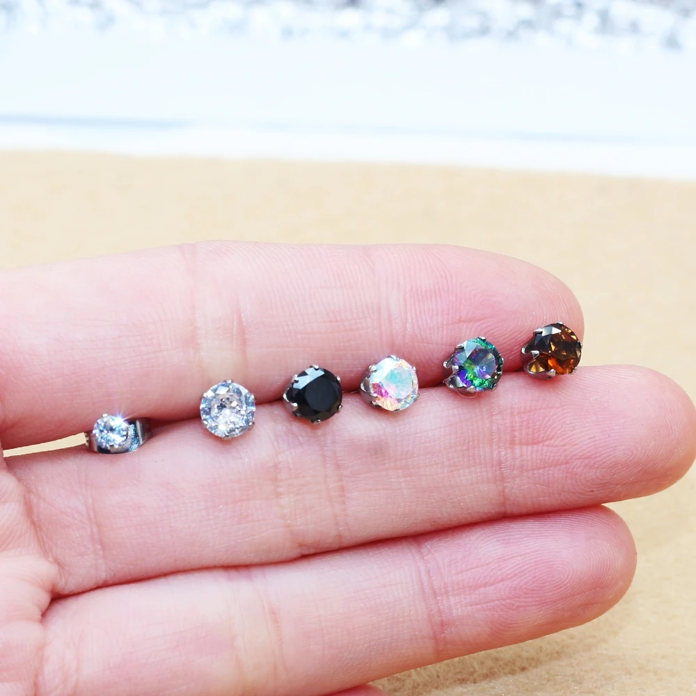 5mm Round AAA Zircons Stainless Steel Stud Earrings Women 5 Colors For Choose  Allergy Free Never Fade