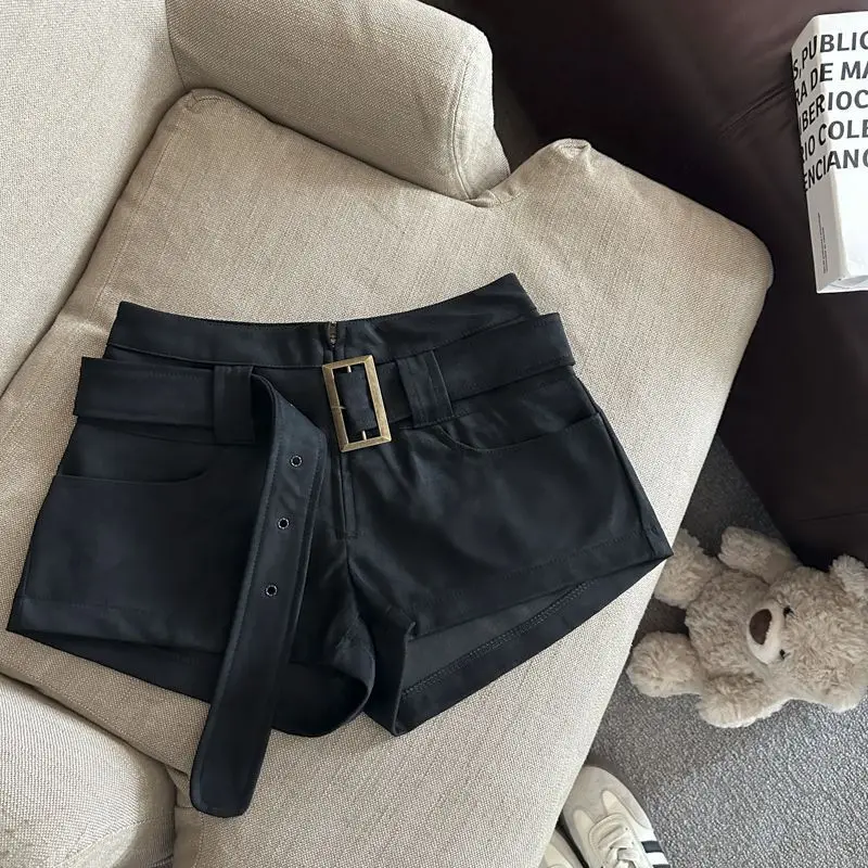 Buckskin Shorts for Women Autumn and Winter High-waisted A-line Casual Wide-leg Pants with Belt Suit Hot Pants