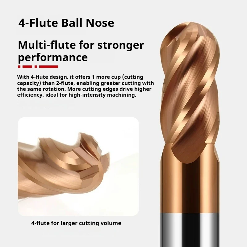 HRC70 4-Flute Ball Nose End Mill Tungsten Carbide CNC Milling Cutter R0.5-R6.0mm For Hardened Steel Machining Tools