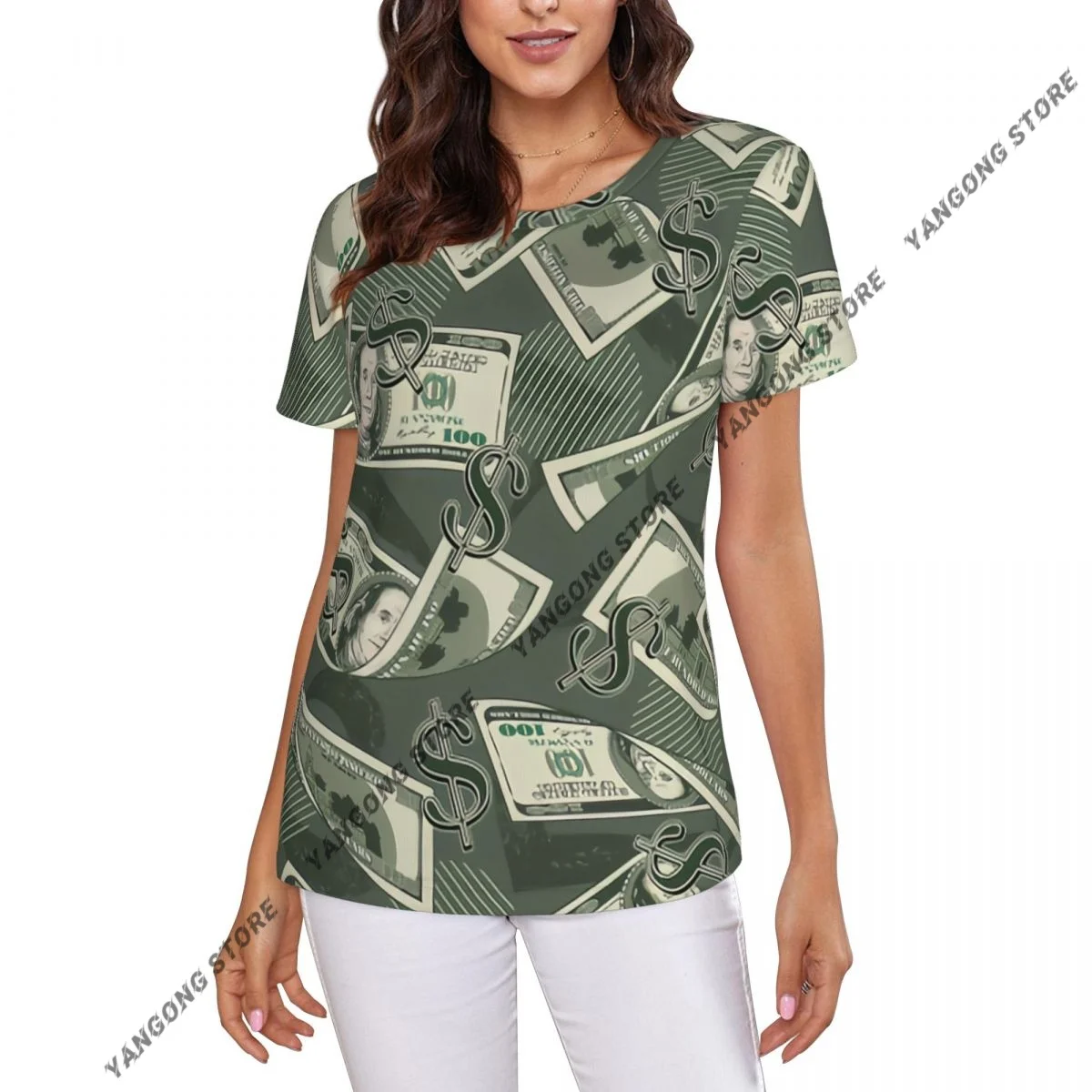 Women's T-shirt Money Vintage 100 US Dollar Notes Tshirt Women Casual O-Neck Short Sleeve Tops Tees Clothing