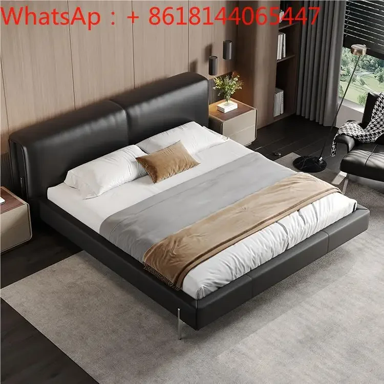 Italian big black cow first layer cowhide designer Darth Vader double bed modern high PC and console game bedroom leather bed