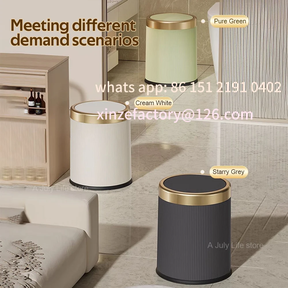 

Customizable Living Room Bathroom Round Garbage Can with Removable Luxury Wastbasket Press Trash Can with Lid