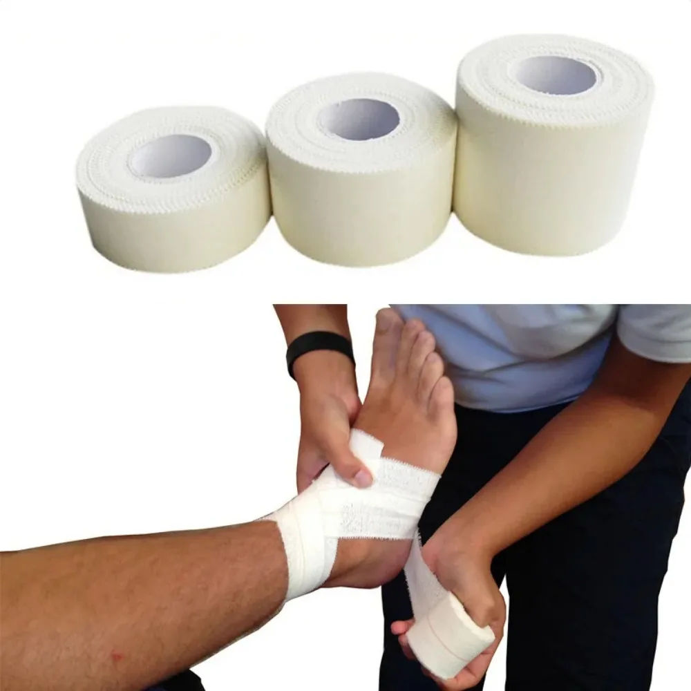 Cinta atlética de algodón blanco, banda elástica para los músculos, Banda adhesiva para la muñeca, correa para la rodilla, soporte para el cuidado de las heridas, 1 unidad