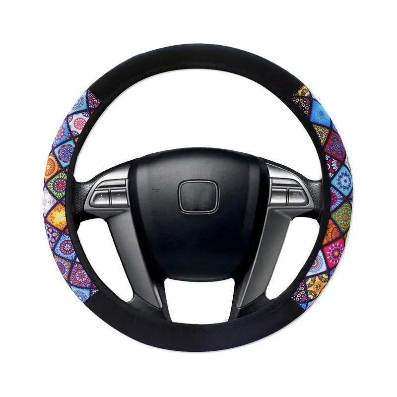 Cars Steering Wheel Braid Cover Knitted Fabric Car Covers Fashion Color Print Steering Wheel Cover Soft Auto Accessories