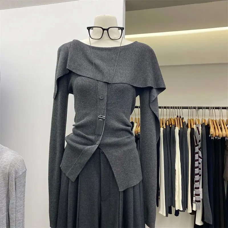 

Осень 2025 г., комплект из двух предметов, винтажный повседневный вязаный пуловер в стиле Харадзюку, корейский модный облегающий кардиган, пальто для женщин