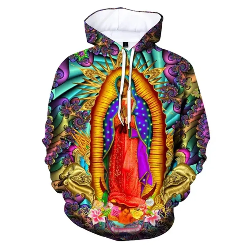 Fashion Guadalupe Virgin Mary 3D Print Hoodies Men Women Oversized Pullovers Hooded Sweatshirts Y2k Harajuku Tops Kids Clothing