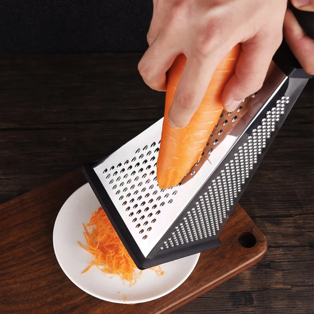 4 Sided Pyramid Shape Cheese Grater Non Slip Base and Handle Stainless Steel Vegetable Shredder Effort-saving Manual