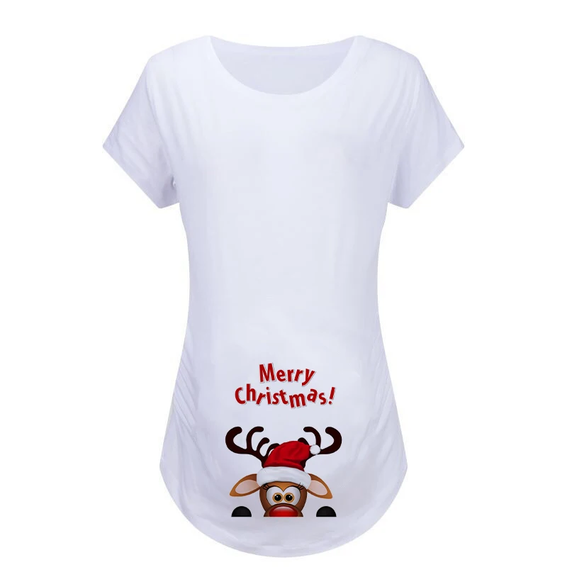 Christmas Womens Maternity T-shirt Santa Baby Printed Pregnant Women T Shirt Pregnancy Casual Short Sleeve T Shirt White Clothes