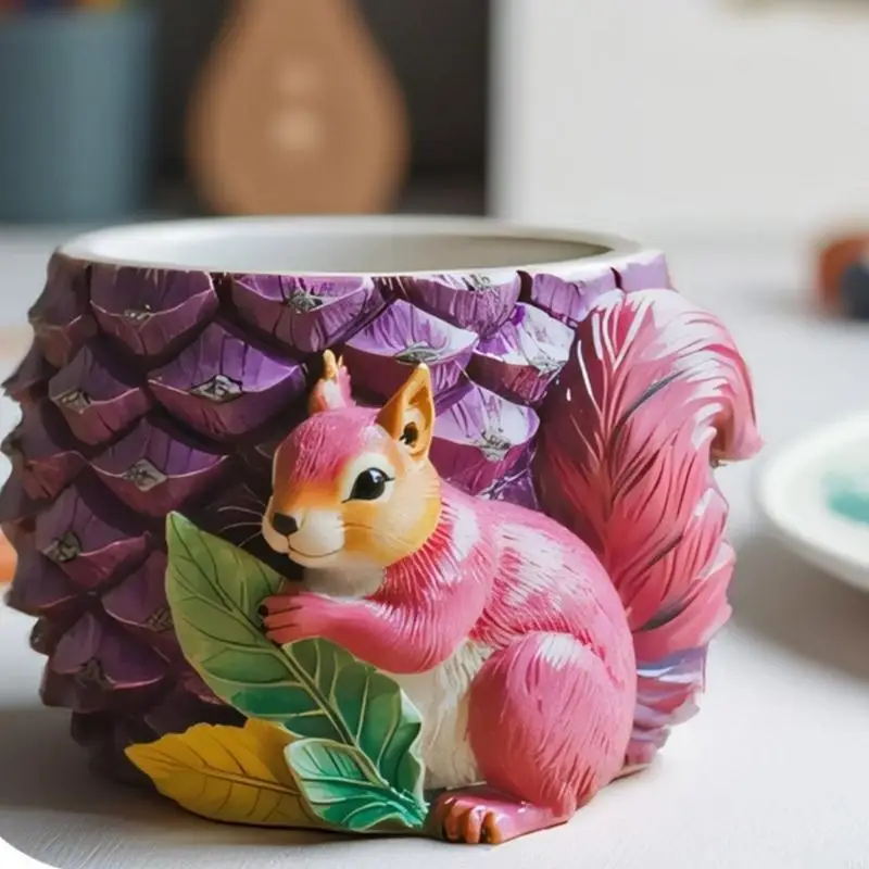 91AF Leicht zu lösende Eichhörnchen-Silikonform für Pflanzgefäße, geeignet für die Herstellung einzigartiger Kunsthandwerke und