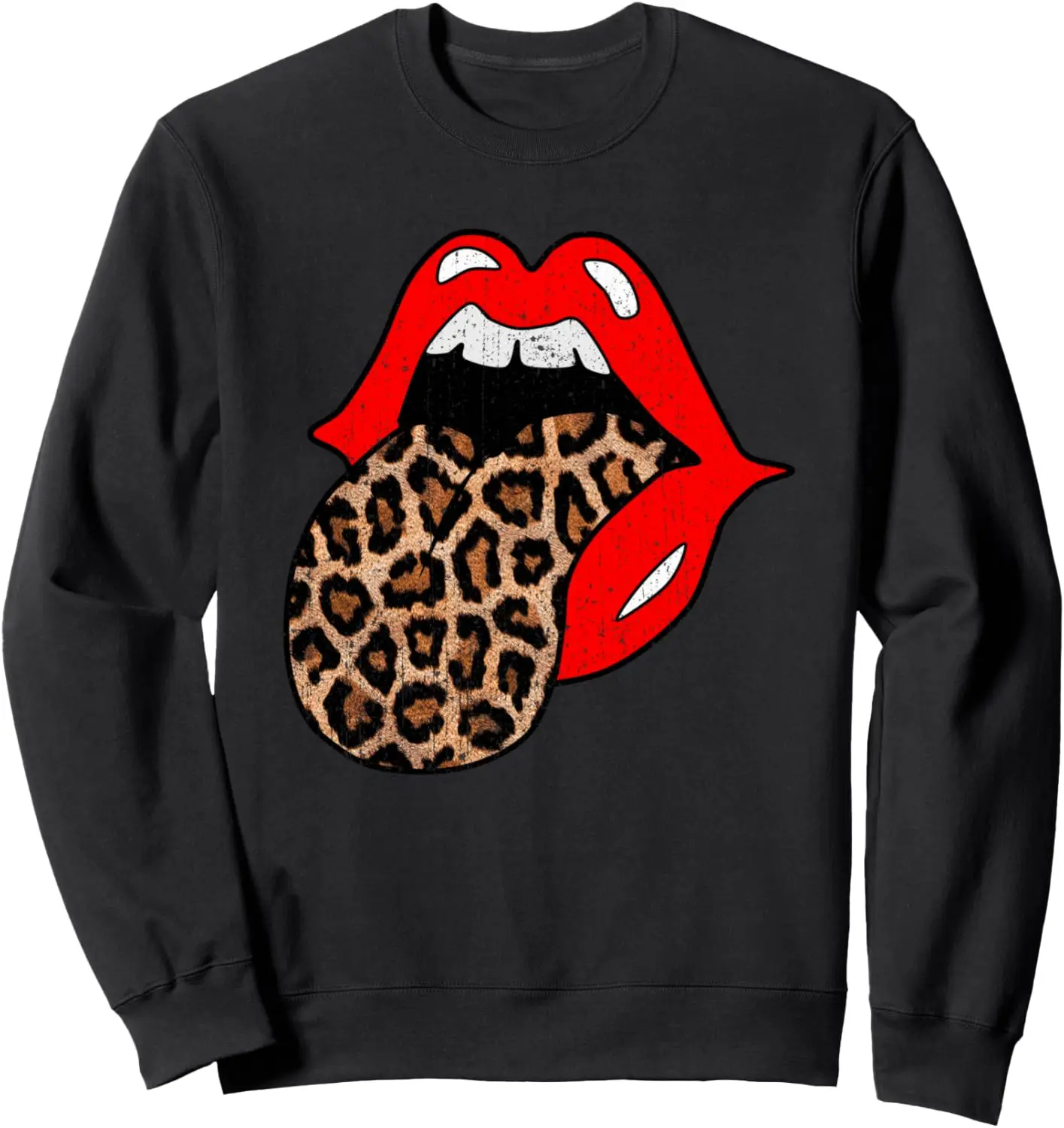 Red Lips Leopard Tongue Shirt Vintage Trendy Animal Print Sweatshirt