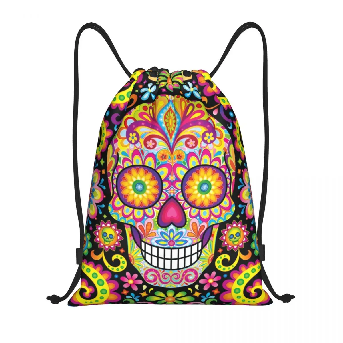 Sugar Skull Day Of The Dead-bolsas de arte con cordón, mochila portátil para gimnasio, deportes, Halloween, católico, Floral, almacenamiento de compras