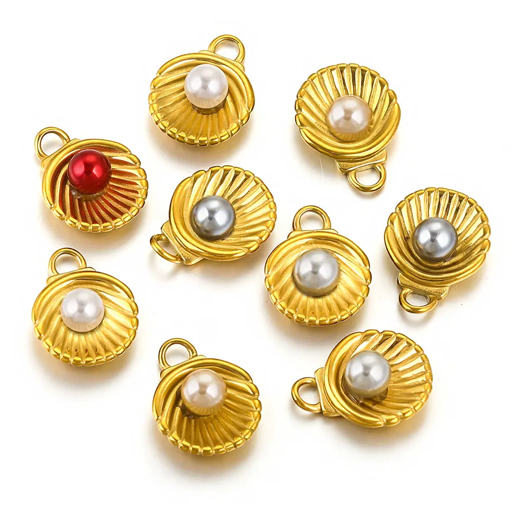 4pcs Stainless Steel Gold-plated Connector Shell Inlay Imitation Pearl DIY Necklace Bracelet Jewelry Findings Making Accessories