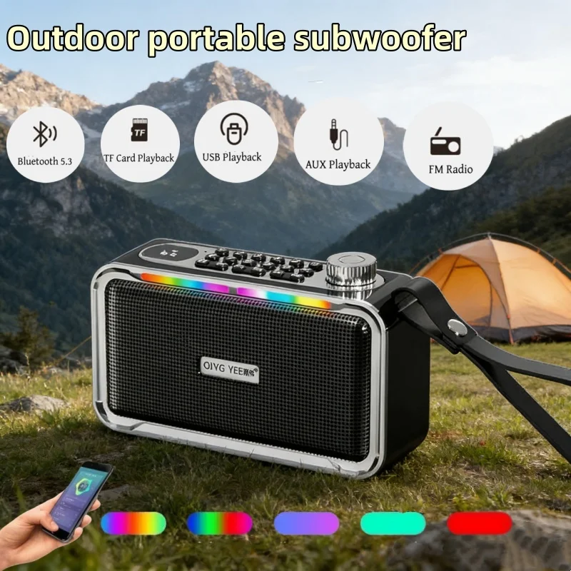 Outdoor Portable Subwoofer Radio Rechargeable Bluetooth Speaker Recorder Wireless MP3 Music Player Support USB Dual TF Card Play
