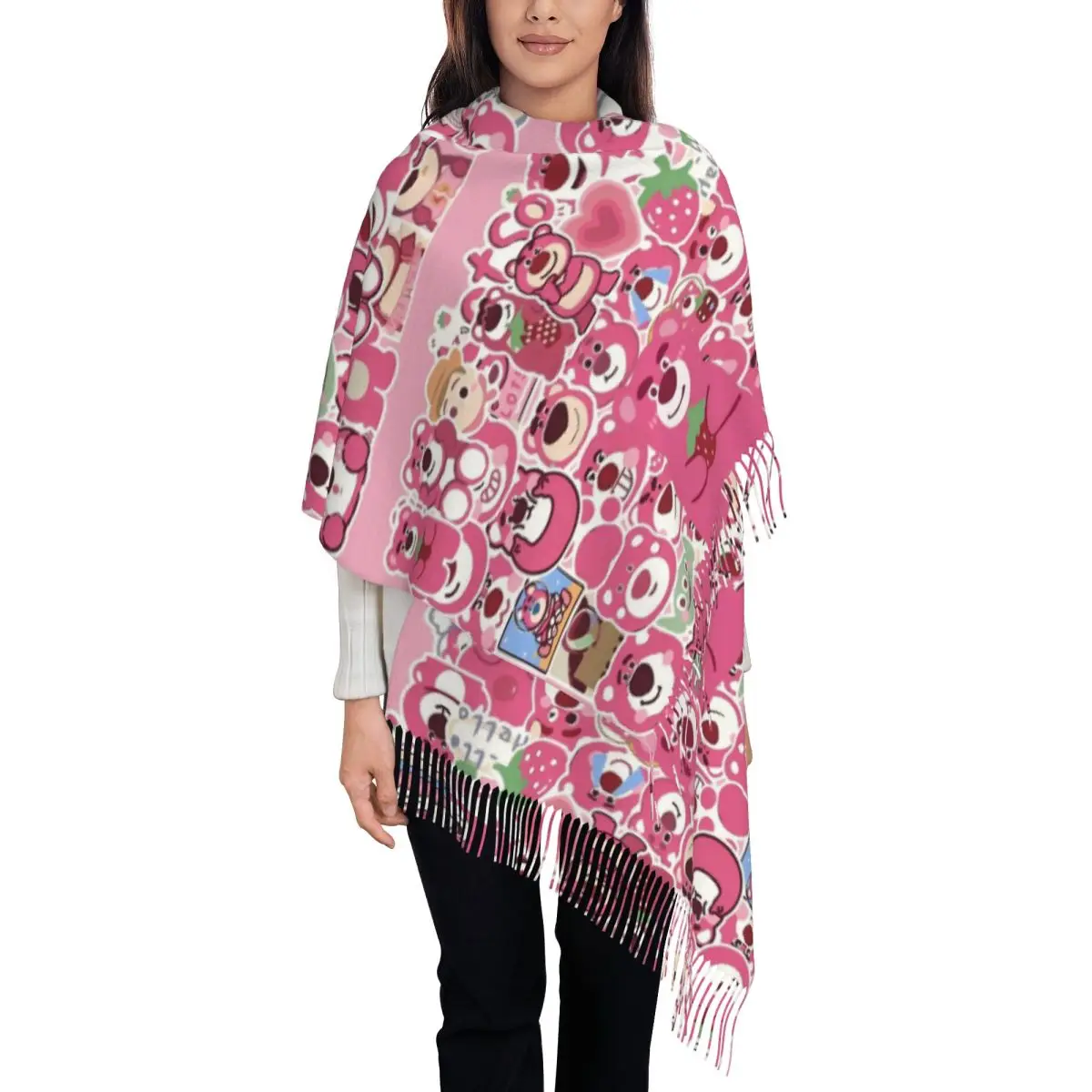 

Роскошный шарф с кисточками на заказ, женские зимне-осенние теплые шали, женские шарфы с героями мультфильмов Kawaii на заказ