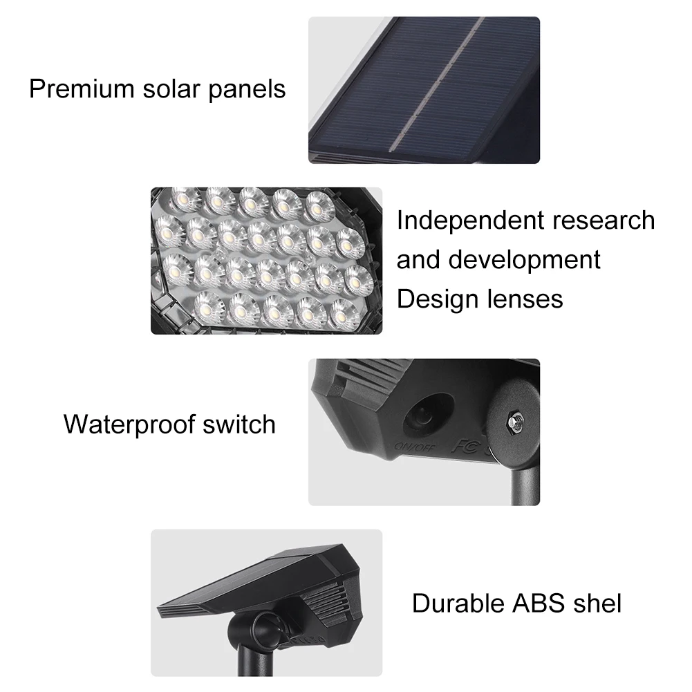 Lampu Sorot tenaga surya luar ruangan SMD2835 24LED Super terang lampu halaman luar ruangan bertenaga surya lampu lanskap taman IP65 tahan air