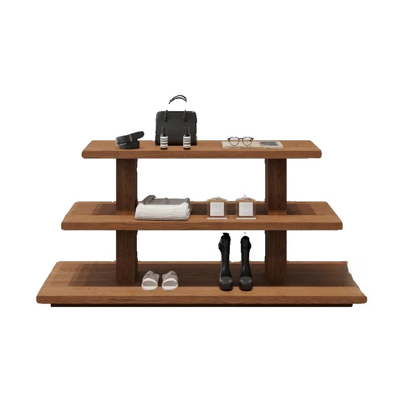 

Multi-layer shelves, shoes and bags display, high and low water table trapezoidal three-layer shelves