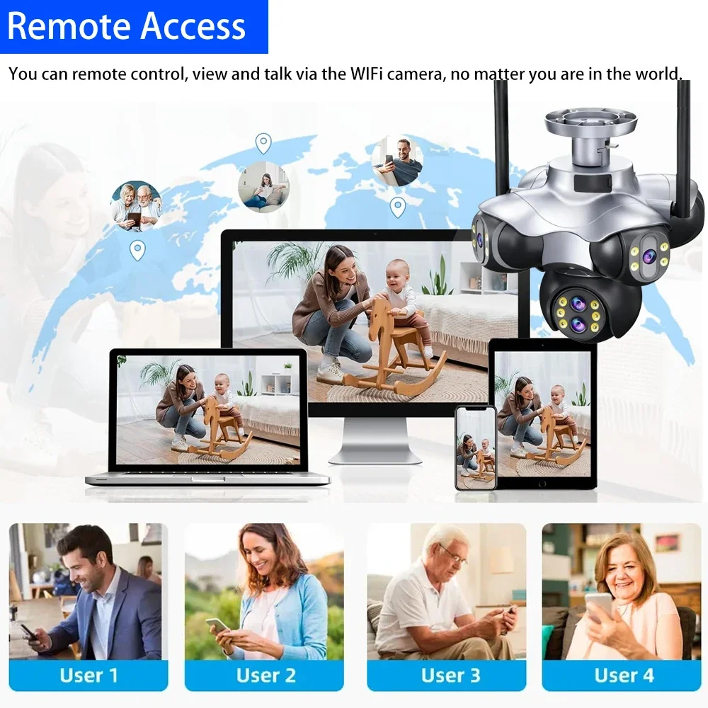 Kamera IP CCTV z pięcioma ekranami, 30 MP, 10-krotny zoom, WiFi, sześć obiektywów, kamera IP do monitoringu bezpieczeństwa 15K, monitoring wideo 720 °   Kamera bezpieczeństwa PTZ do domu