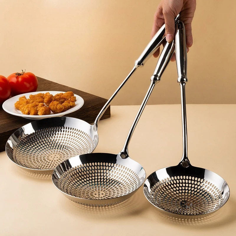 1pc Stainless Steel Leaky Spoon Punching Chafing Dish Filter Spoon Household Frying Kitchenware Lo Mein Strainer