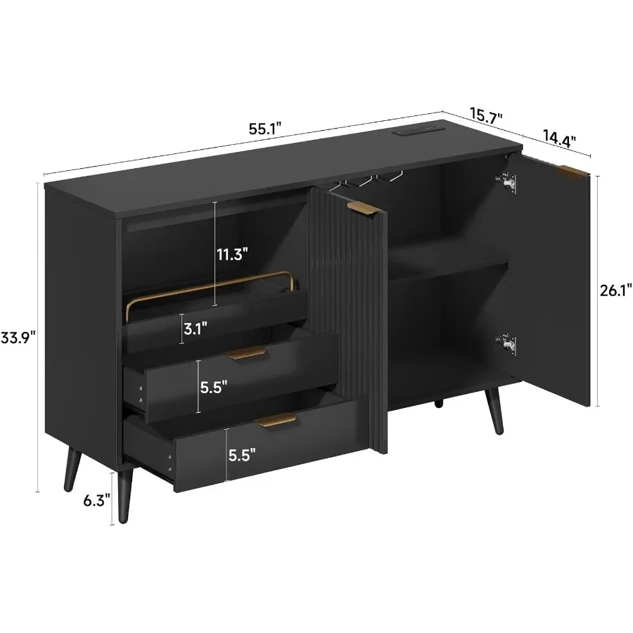 55 Inch Coffee Bar Cabinet with Drawers, Modern Liquor Cabinet